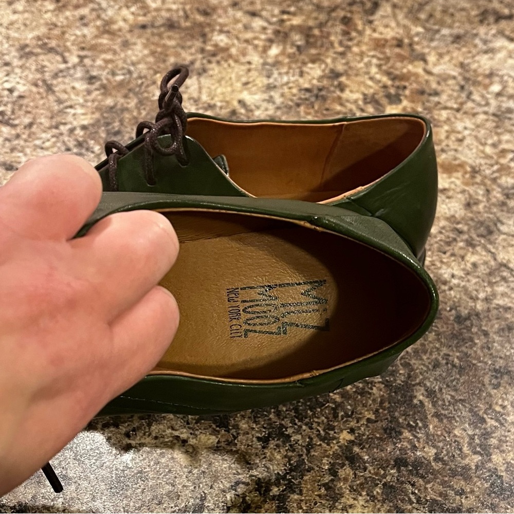 Miz Mooz Green Cap Toe Leather Derby Oxford Shoes Size 10 Lace Up Comfort Flat - Picture 9 of 13